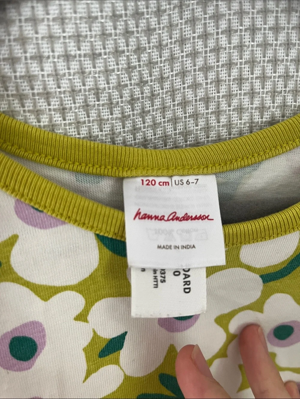 Hanna Andersson White Floral Olive Green Trim Pocket Dress